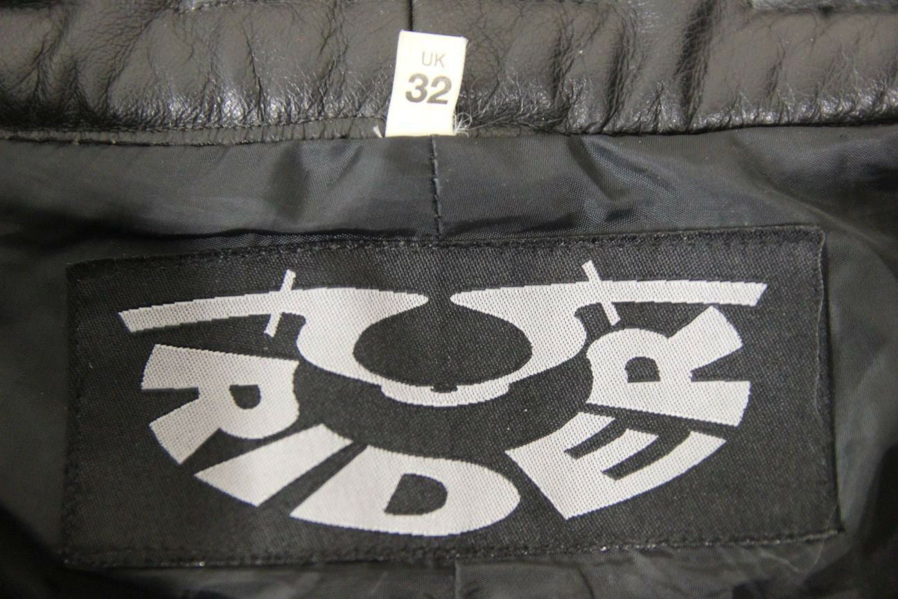 RIDER BLACK LEATHER BIKER TROUSERS: WAIST 32 INCHES/INSIDE LEG 29 INCHES