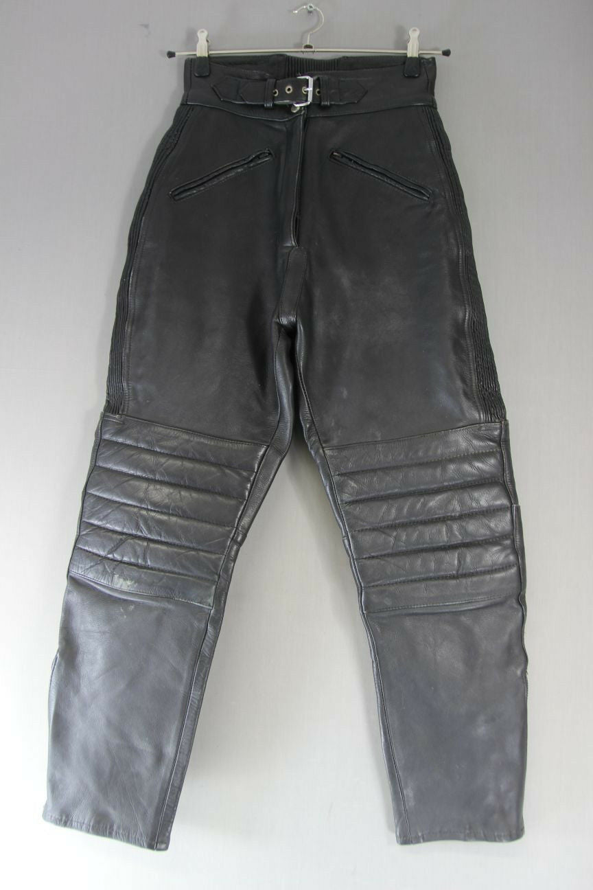 JTS BLACK COWHIDE LEATHER BIKER TROUSERS SIZE 14: WAIST 28 IN/INSIDE LEG 28 IN