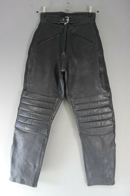 JTS BLACK COWHIDE LEATHER BIKER TROUSERS SIZE 14: WAIST 28 IN/INSIDE LEG 28 IN