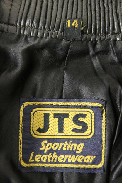 JTS BLACK COWHIDE LEATHER BIKER TROUSERS SIZE 14: WAIST 28 IN/INSIDE LEG 28 IN