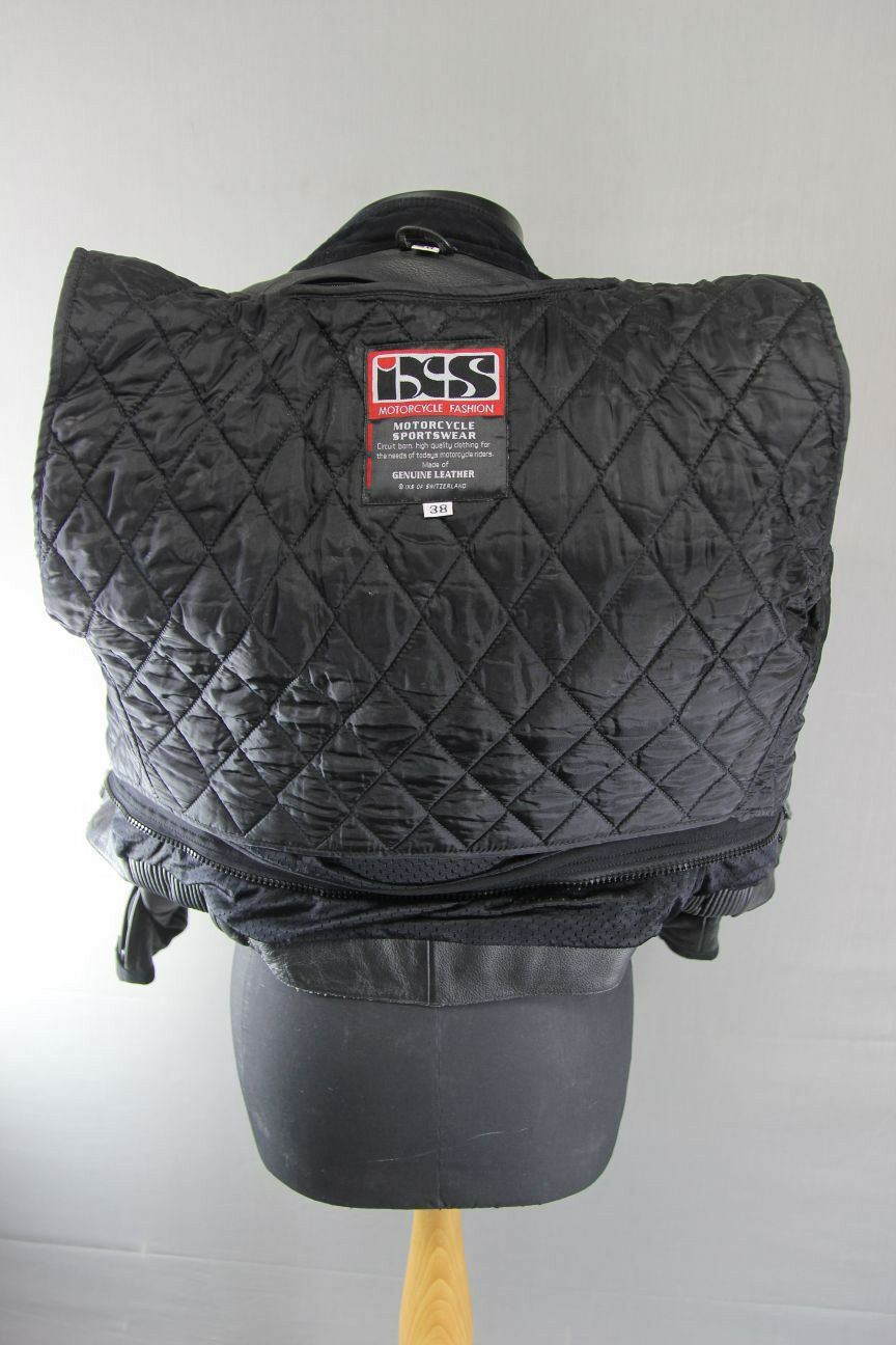 IXS BLACK, BLUE & SILVER LEATHER BIKER JACKET + CE ARMOUR & THERMAL LINING 38 IN