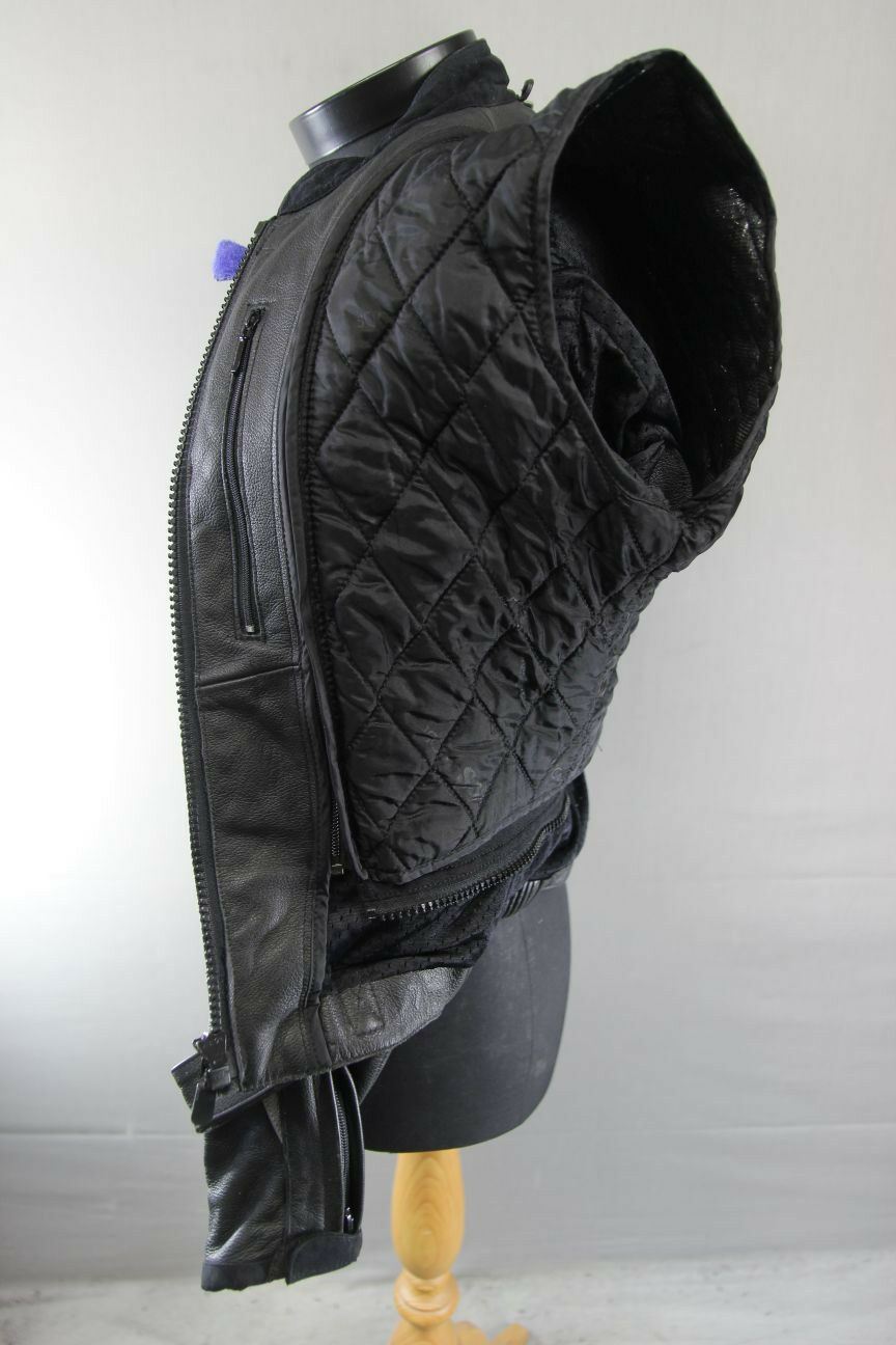 IXS BLACK, BLUE & SILVER LEATHER BIKER JACKET + CE ARMOUR & THERMAL LINING 38 IN
