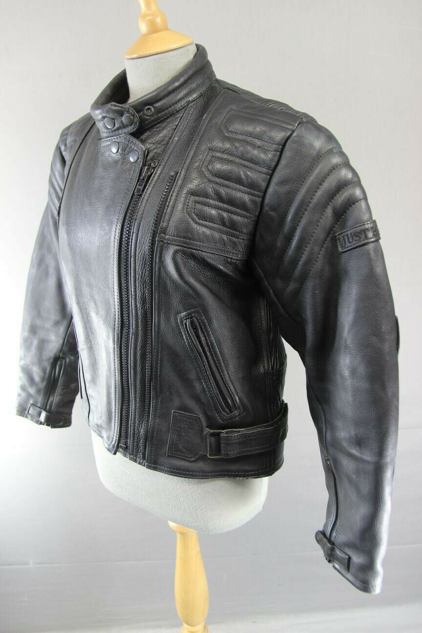 JUST BIKERS CLASSIC BLACK LEATHER BIKER JACKET: SIZE 12