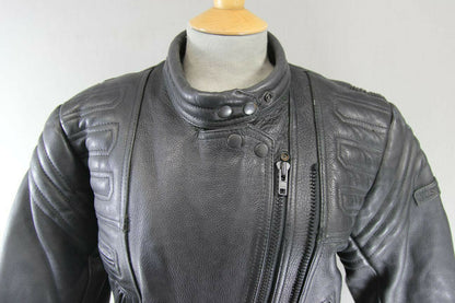 JUST BIKERS CLASSIC BLACK LEATHER BIKER JACKET: SIZE 12