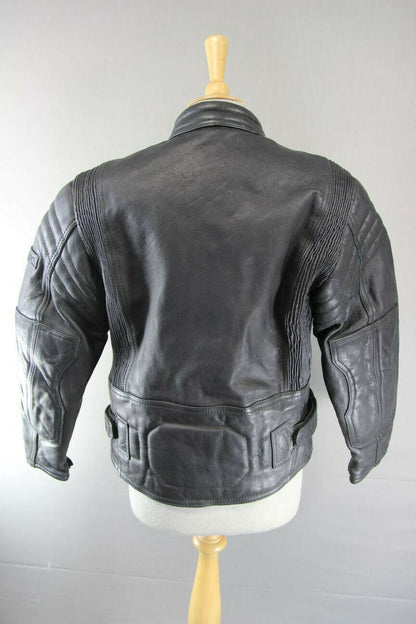 JUST BIKERS CLASSIC BLACK LEATHER BIKER JACKET: SIZE 12
