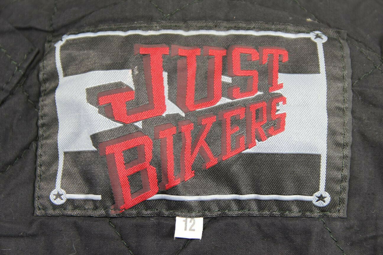 JUST BIKERS CLASSIC BLACK LEATHER BIKER JACKET: SIZE 12