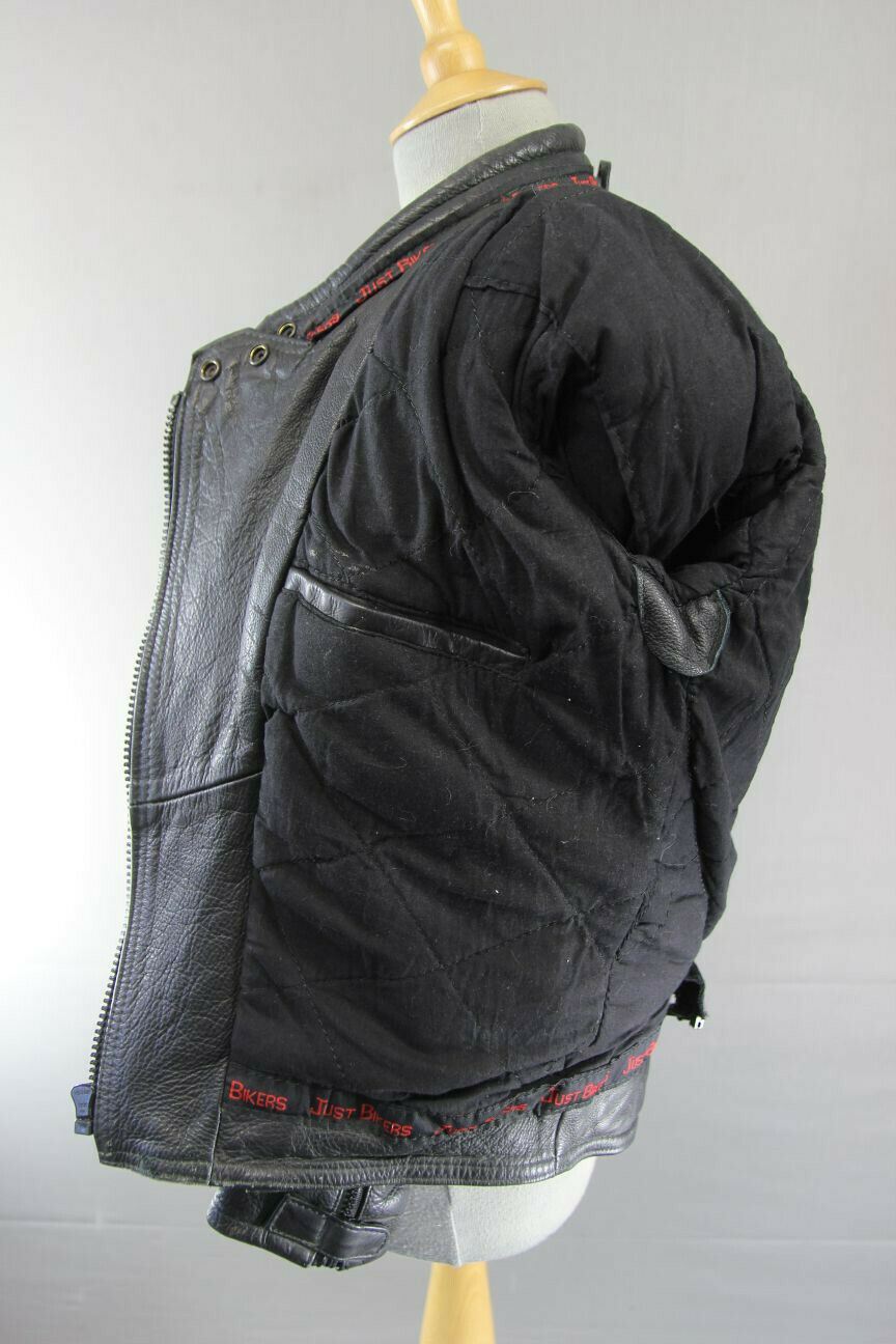 JUST BIKERS CLASSIC BLACK LEATHER BIKER JACKET: SIZE 12