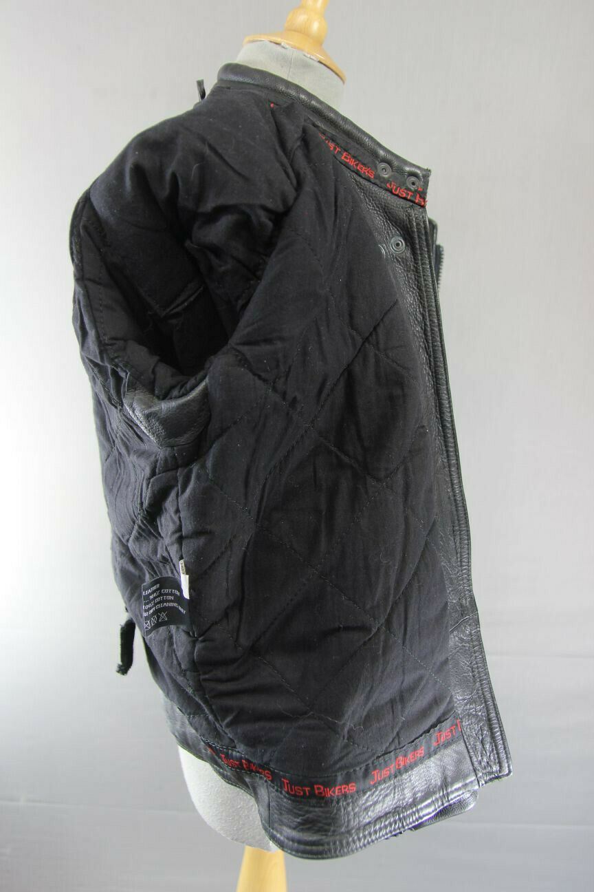JUST BIKERS CLASSIC BLACK LEATHER BIKER JACKET: SIZE 12