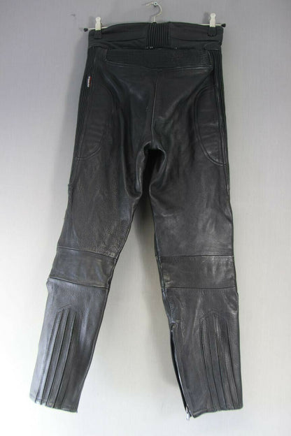 RHINO BLACK COWHIDE LEATHER BIKER TROUSERS SIZE 12: WAIST 28/INSIDE LEG 28.5 IN