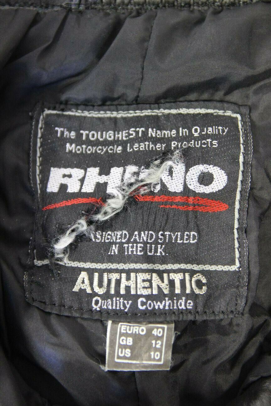 RHINO BLACK COWHIDE LEATHER BIKER TROUSERS SIZE 12: WAIST 28/INSIDE LEG 28.5 IN