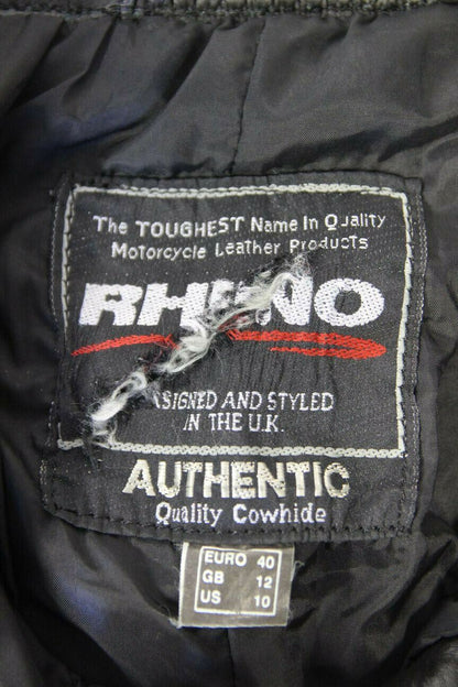 RHINO BLACK COWHIDE LEATHER BIKER TROUSERS SIZE 12: WAIST 28/INSIDE LEG 28.5 IN
