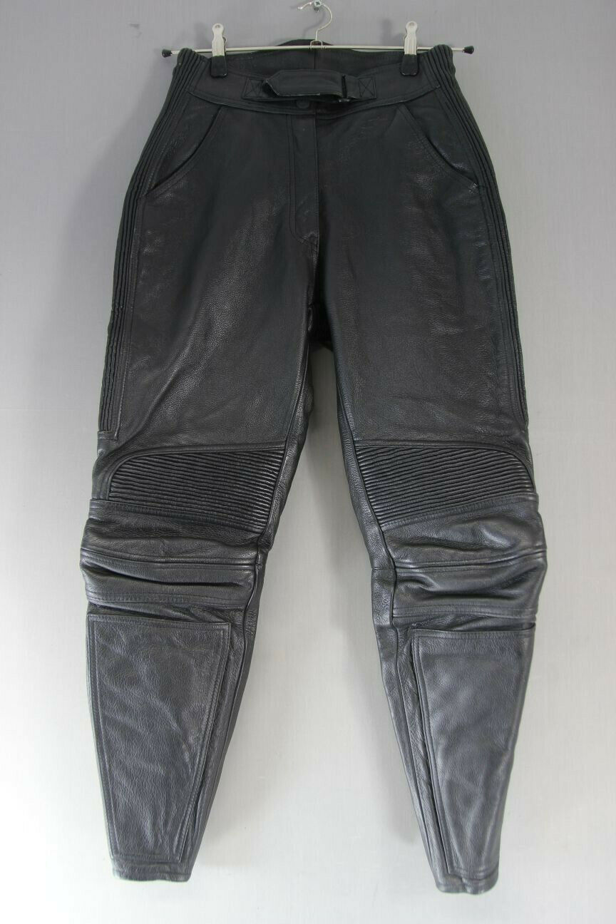 RIDER BLACK LEATHER BIKER TROUSERS SIZE 10: WAIST 28 INCHES/INSIDE LEG 28 INCHES