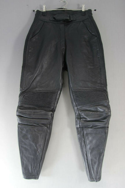 RIDER BLACK LEATHER BIKER TROUSERS SIZE 10: WAIST 28 INCHES/INSIDE LEG 28 INCHES