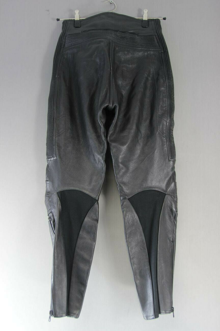 RIDER BLACK LEATHER BIKER TROUSERS SIZE 10: WAIST 28 INCHES/INSIDE LEG 28 INCHES