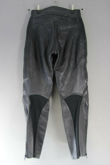 RIDER BLACK LEATHER BIKER TROUSERS SIZE 10: WAIST 28 INCHES/INSIDE LEG 28 INCHES