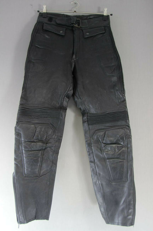 CLASSIC J&S BLACK LEATHER BIKER TROUSERS: WAIST 30 INCH/INSIDE LEG 29 INCH