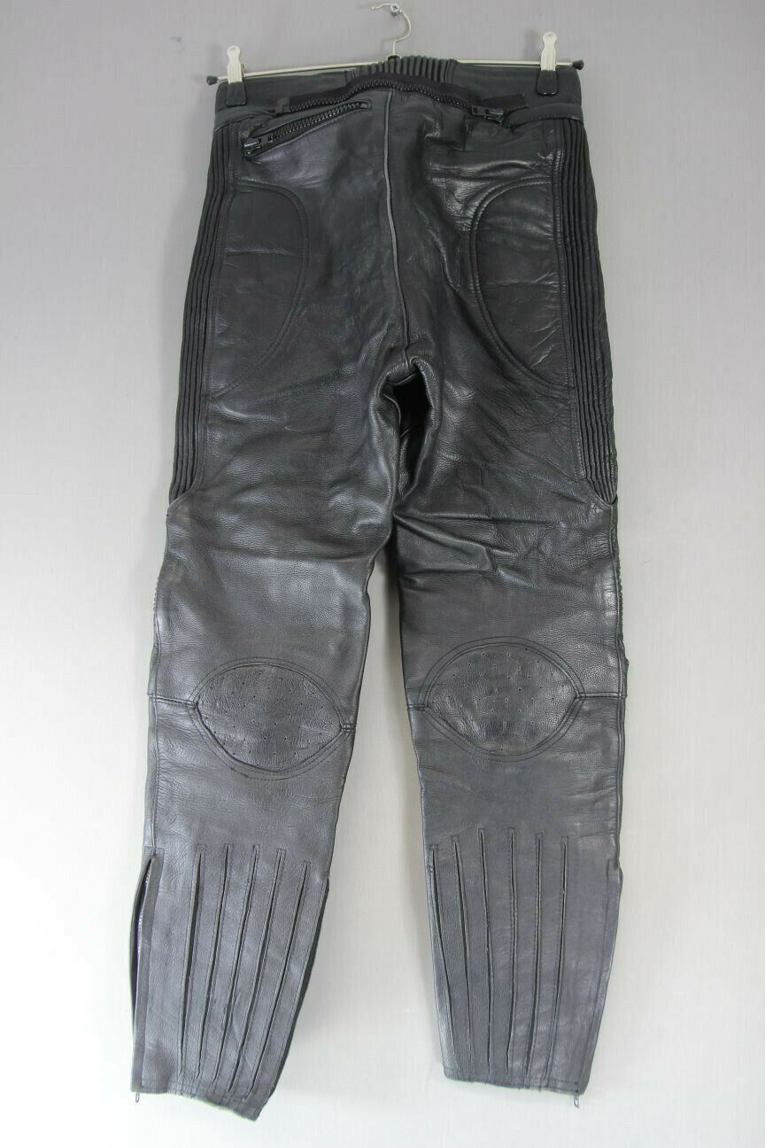 CLASSIC J&S BLACK LEATHER BIKER TROUSERS: WAIST 30 INCH/INSIDE LEG 29 INCH
