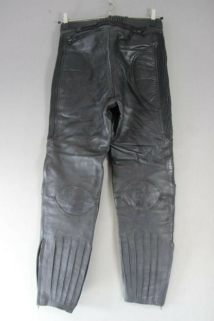 CLASSIC J&S BLACK LEATHER BIKER TROUSERS: WAIST 30 INCH/INSIDE LEG 29 INCH