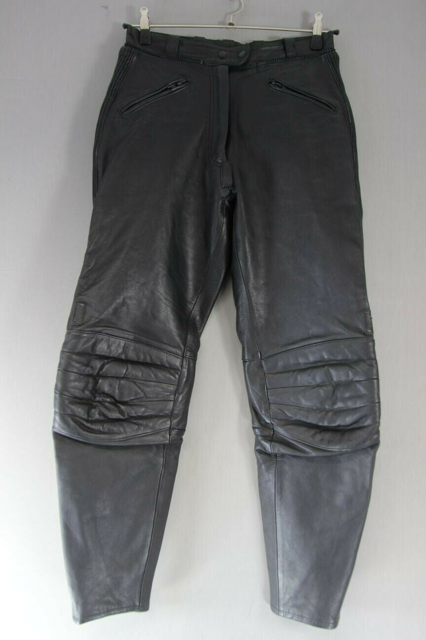 POLO 'ROAD' BLACK LEATHER BIKER TROUSERS: WAIST 30 INCHES/INSIDE LEG 29 INCHES