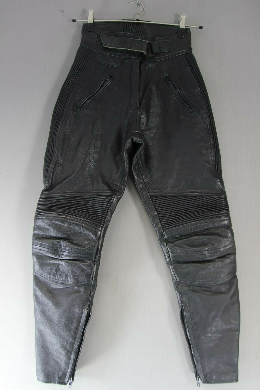 BELSTAFF BLACK LEATHER BIKER TROUSERS SIZE 12: WAIST 26 INCH/INSIDE LEG 29 INCH