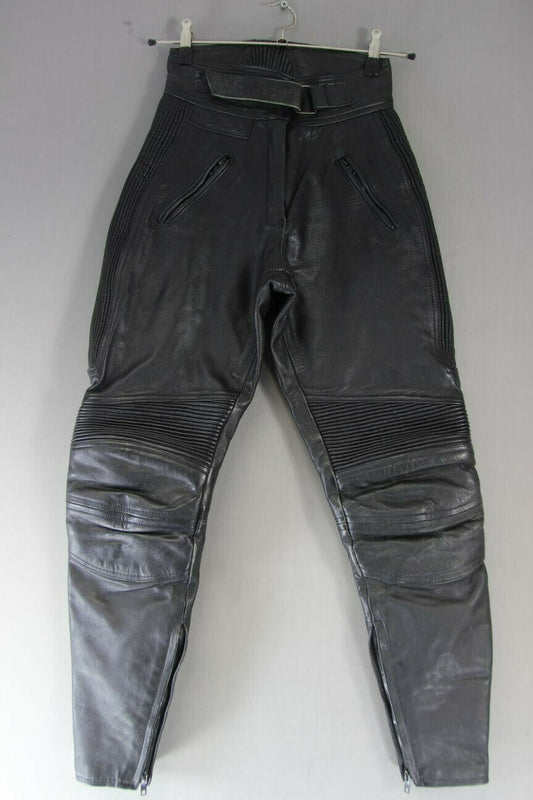 BELSTAFF BLACK LEATHER BIKER TROUSERS SIZE 12: WAIST 26 INCH/INSIDE LEG 29 INCH