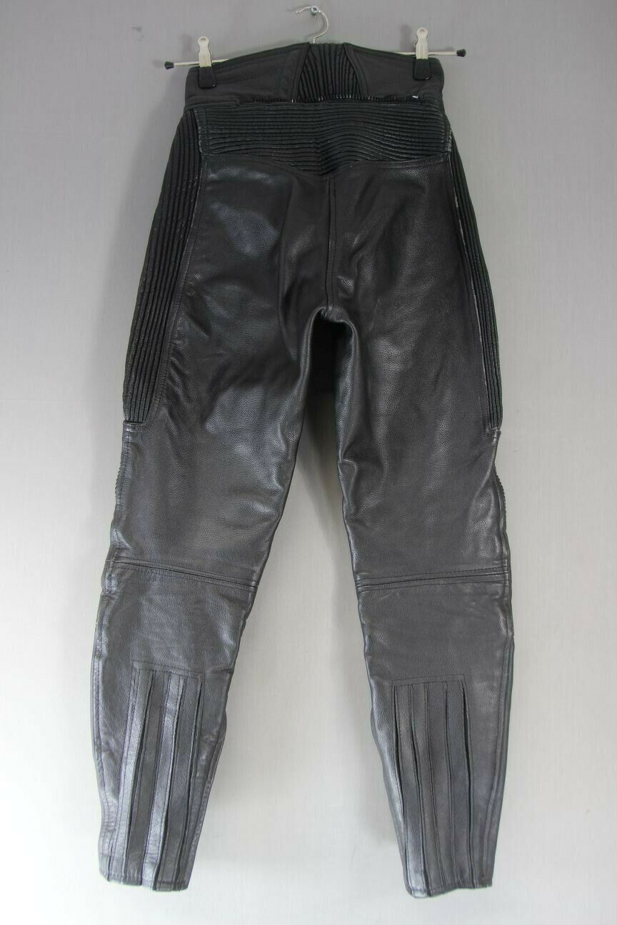 BELSTAFF BLACK LEATHER BIKER TROUSERS SIZE 12: WAIST 26 INCH/INSIDE LEG 29 INCH