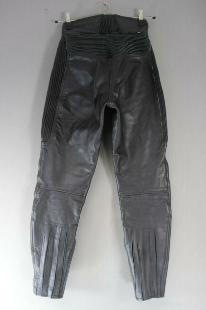 BELSTAFF BLACK LEATHER BIKER TROUSERS SIZE 12: WAIST 26 INCH/INSIDE LEG 29 INCH