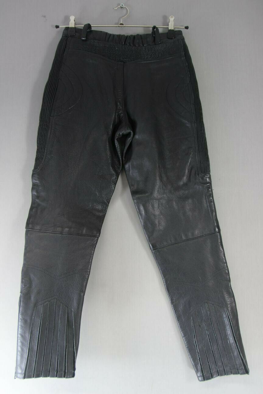 CLASSIC BLACK LEATHER BIKER TROUSERS: SMALL/WAIST 28 INCHES/INSIDE LEG 30 INCHES
