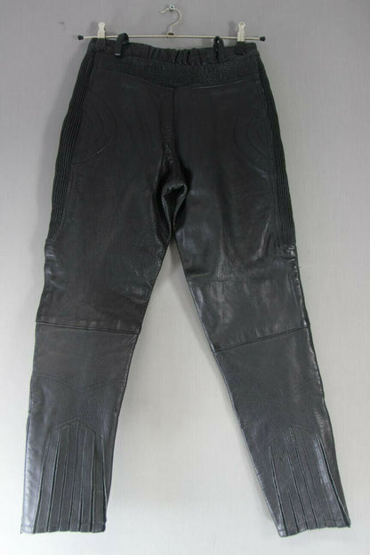 CLASSIC BLACK LEATHER BIKER TROUSERS: SMALL/WAIST 28 INCHES/INSIDE LEG 30 INCHES