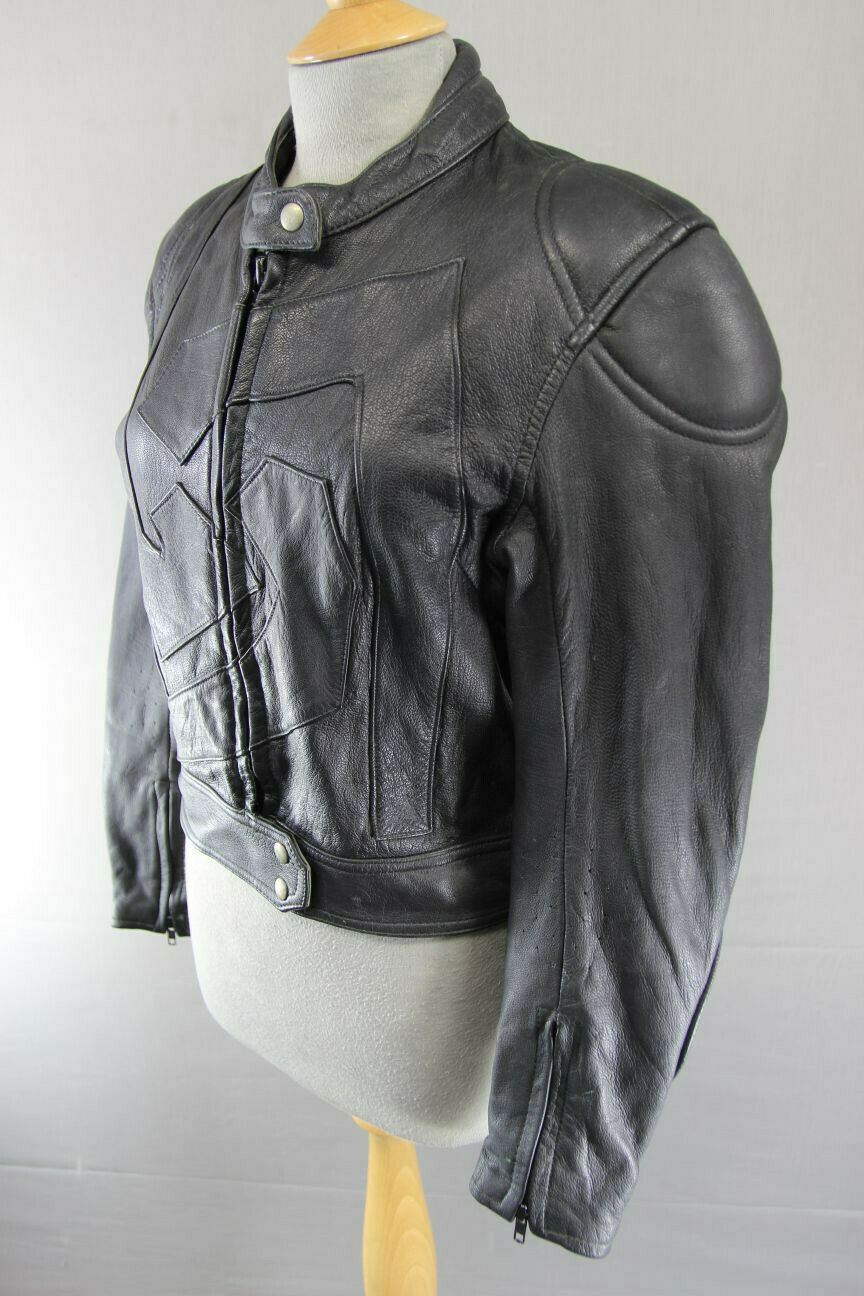 CLASSIC BLACK LEATHER BIKER JACKET 36 INCH