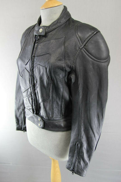 CLASSIC BLACK LEATHER BIKER JACKET 36 INCH