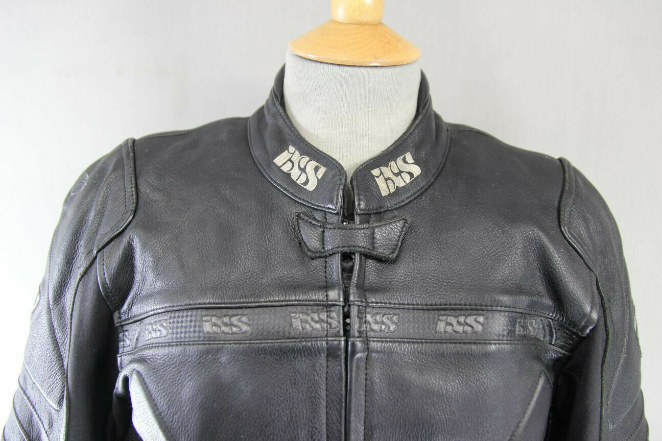 IXS BLACK LEATHER BIKER JACKET WITH REMOVABLE CE ARMOUR & THERMAL LINING 38 INCH
