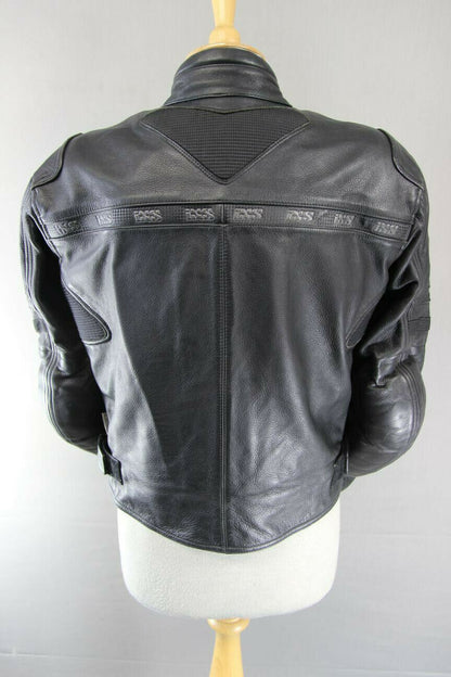 IXS BLACK LEATHER BIKER JACKET WITH REMOVABLE CE ARMOUR & THERMAL LINING 38 INCH