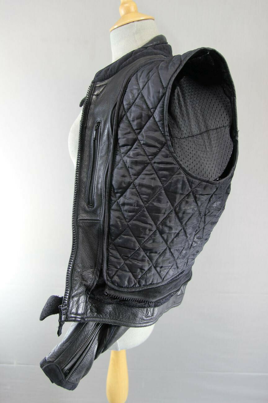 IXS BLACK LEATHER BIKER JACKET WITH REMOVABLE CE ARMOUR & THERMAL LINING 38 INCH