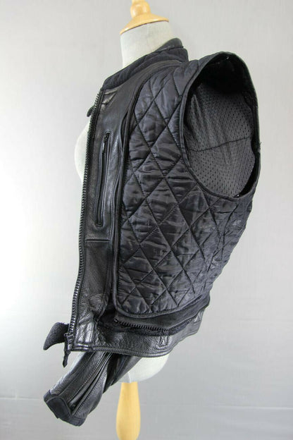 IXS BLACK LEATHER BIKER JACKET WITH REMOVABLE CE ARMOUR & THERMAL LINING 38 INCH