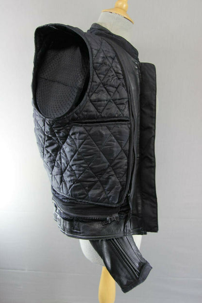 IXS BLACK LEATHER BIKER JACKET WITH REMOVABLE CE ARMOUR & THERMAL LINING 38 INCH