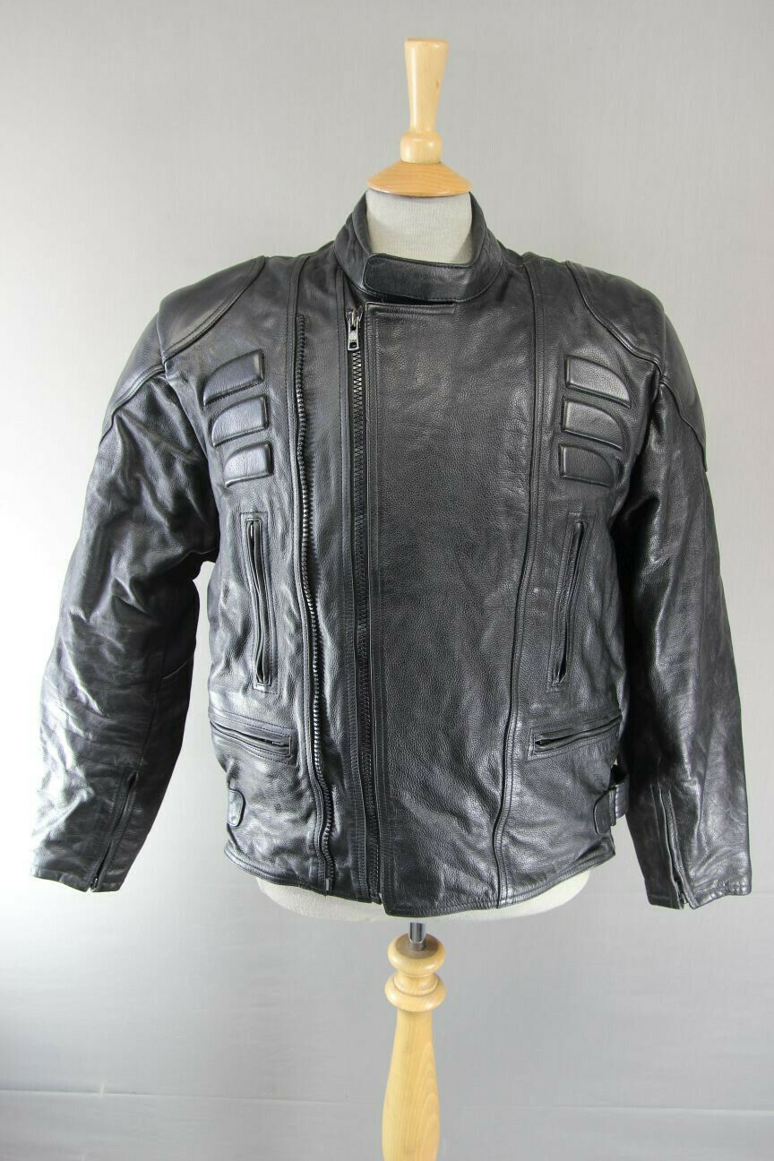 CITY OF LEATHER BLACK BIKER JACKET WITH SHOULDER PROTECTORS & THERMAL LINING 42"