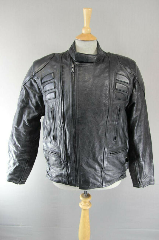 CITY OF LEATHER BLACK BIKER JACKET WITH SHOULDER PROTECTORS & THERMAL LINING 42"