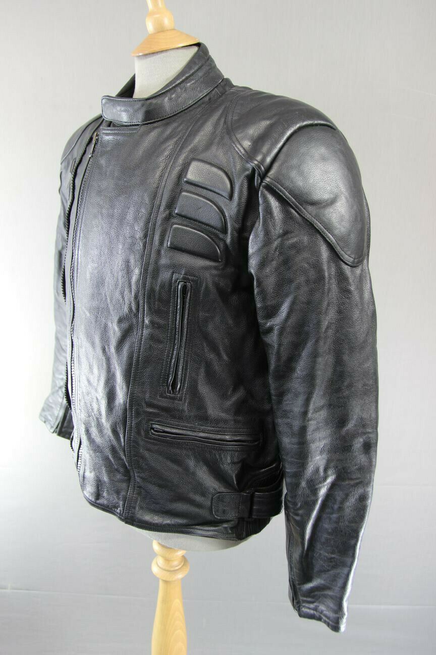 CITY OF LEATHER BLACK BIKER JACKET WITH SHOULDER PROTECTORS & THERMAL LINING 42"