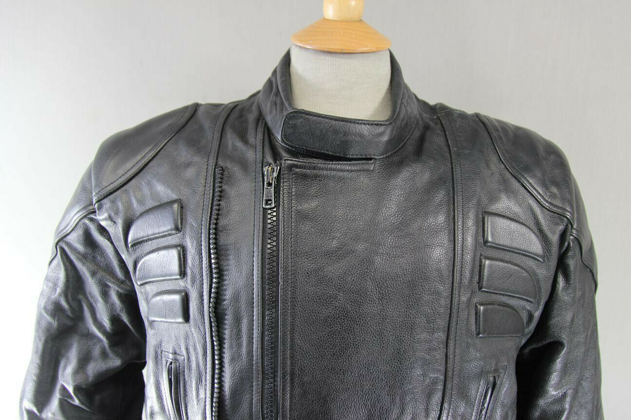 CITY OF LEATHER BLACK BIKER JACKET WITH SHOULDER PROTECTORS & THERMAL LINING 42"