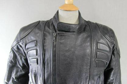 CITY OF LEATHER BLACK BIKER JACKET WITH SHOULDER PROTECTORS & THERMAL LINING 42"