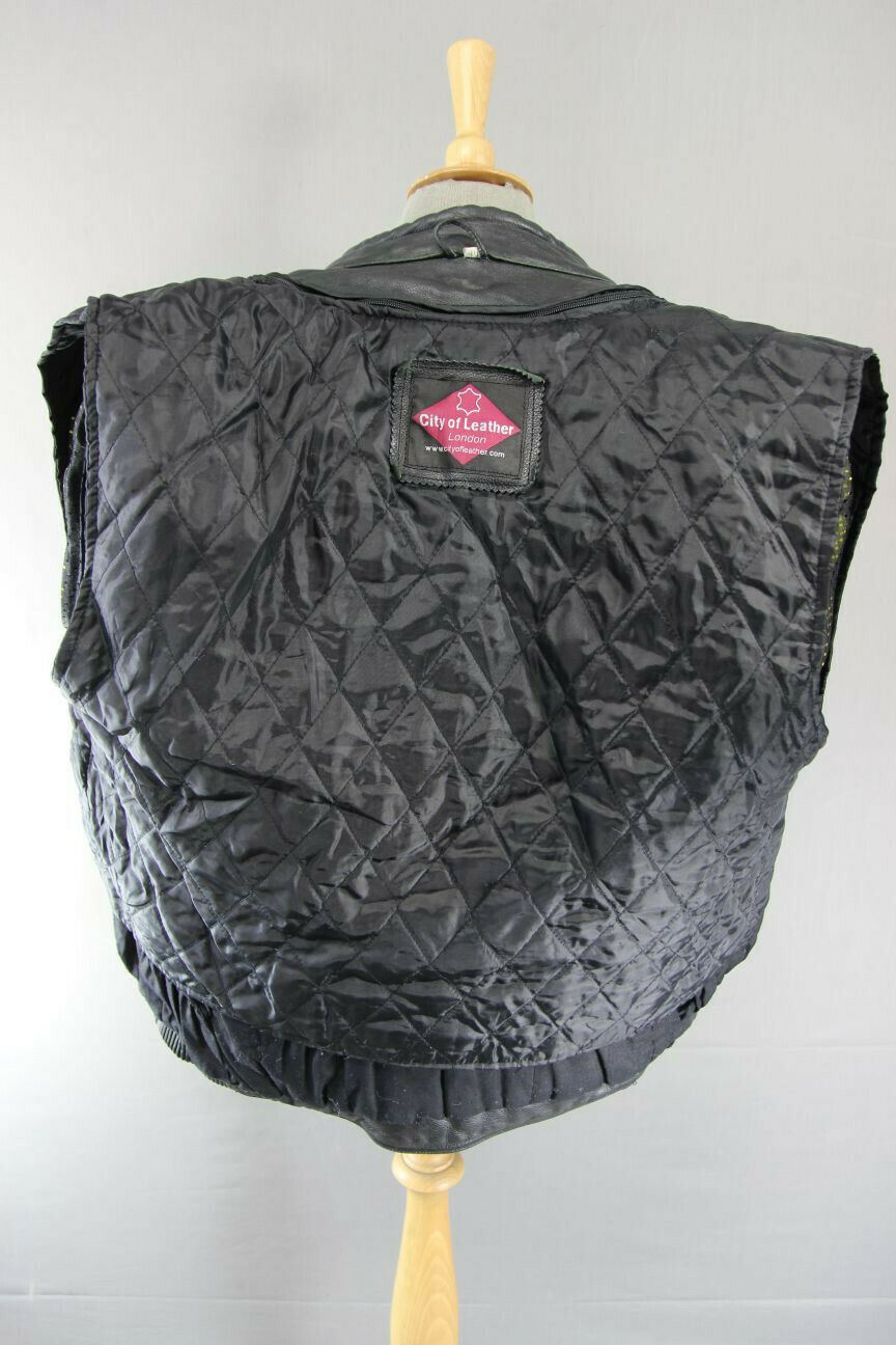CITY OF LEATHER BLACK BIKER JACKET WITH SHOULDER PROTECTORS & THERMAL LINING 42"