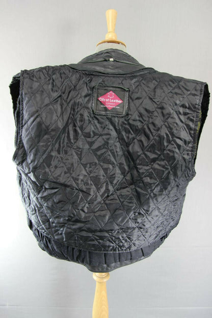 CITY OF LEATHER BLACK BIKER JACKET WITH SHOULDER PROTECTORS & THERMAL LINING 42"