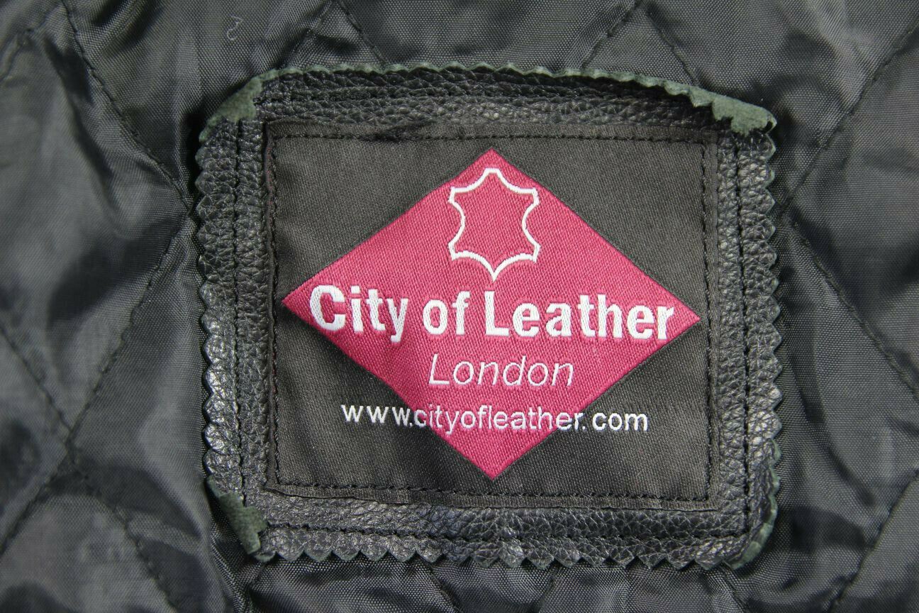 CITY OF LEATHER BLACK BIKER JACKET WITH SHOULDER PROTECTORS & THERMAL LINING 42"