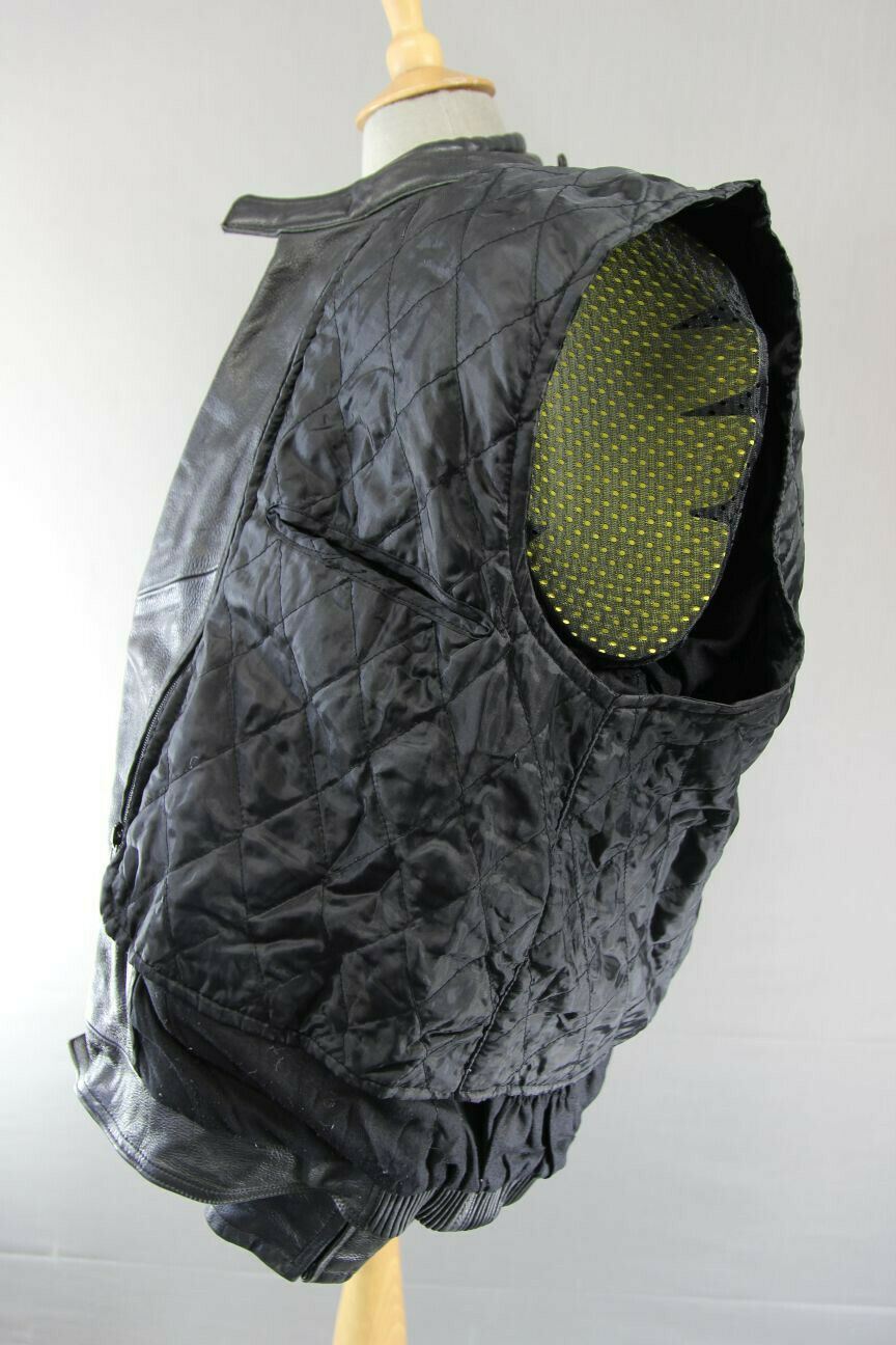 CITY OF LEATHER BLACK BIKER JACKET WITH SHOULDER PROTECTORS & THERMAL LINING 42"