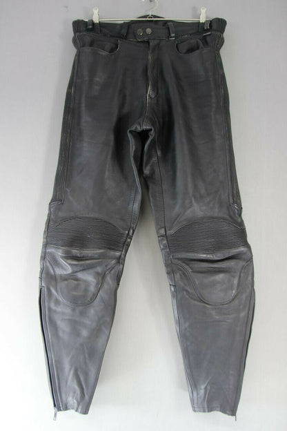 CLASSIC BIKO BLACK LEATHER BIKER TROUSERS: WAIST 30 INCH/INSIDE LEG 30 INCH
