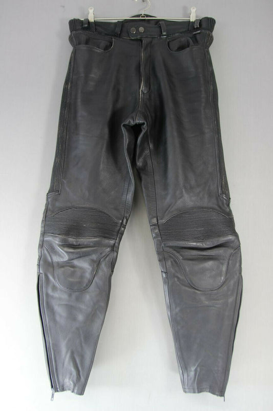 CLASSIC BIKO BLACK LEATHER BIKER TROUSERS: WAIST 30 INCH/INSIDE LEG 30 INCH