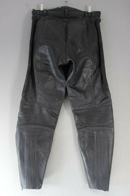 CLASSIC BIKO BLACK LEATHER BIKER TROUSERS: WAIST 30 INCH/INSIDE LEG 30 INCH