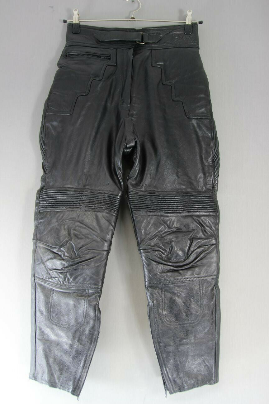 EURO STYLE BLACK LEATHER BIKER TROUSERS SIZE 14: WAIST 28 IN/INSIDE LEG 26 IN