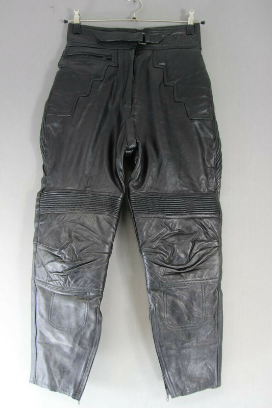 EURO STYLE BLACK LEATHER BIKER TROUSERS SIZE 14: WAIST 28 IN/INSIDE LEG 26 IN